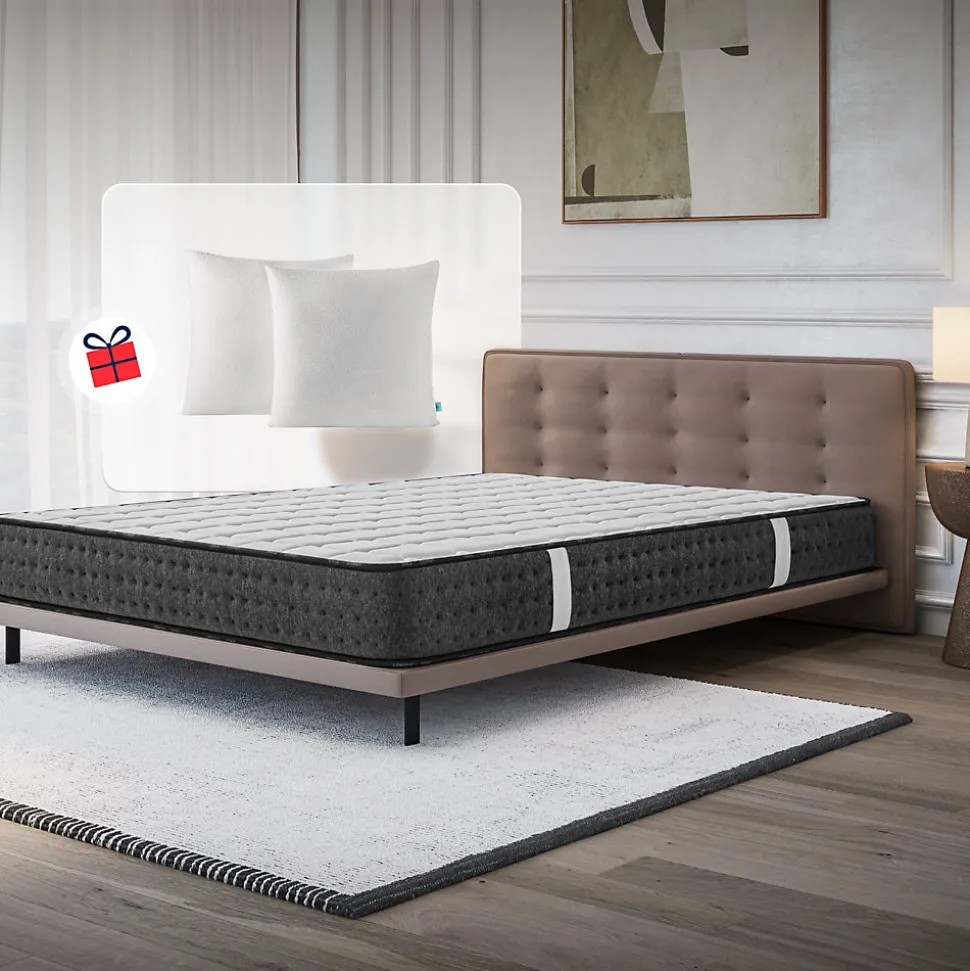 Matelas 135x190 + 2 Oreillers 60x60 Offerts - Épais 21 cm - Mousse - Blue Latex - 7 zones de soutien - Réversible - Equinox