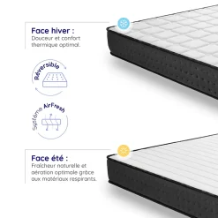 Matelas 140x190 + 2 Oreillers 60x60 Offerts - Épais 21 cm - Mousse - Blue Latex - 7 zones de soutien - Réversible - Equinox