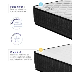 Matelas 160x200 - Épais 30 cm - Hybride - Blue Latex - Ressorts Ensachés - 7 zones - Face été/hiver - Confort Mi-Ferme - Gamma