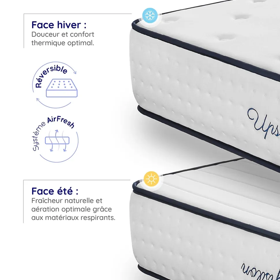 Matelas 140x190 - Épais 32 cm - Mousse mémoire de forme - Blue Latex - Confort Ferme - 7 zones - Réversible - Durable - Upsilon