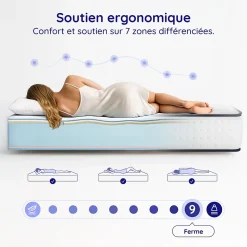 Matelas 140x190 - Épais 32 cm - Mousse mémoire de forme - Blue Latex - Confort Ferme - 7 zones - Réversible - Durable - Upsilon