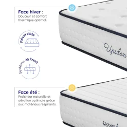 Matelas 140x190 - Épais 30 cm - Mousse mémoire de forme - Blue Latex - Confort Ferme - 7 zones - Réversible - Durable - Upsilon