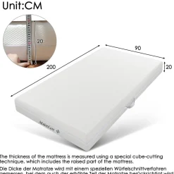 Matelas 90x200 cm - Ergonomique 7 Zones avec Mousse Froide, Confort H2 H3, Housse Amovible Lavable à Fermeture Éclair - Blanc