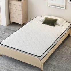 Matelas 90x200 cm - Matelas Ressorts avec Soutien Lombaire Ergonomique pour Enfant et Ado - Tissu, Métal, Roulé, Blanc