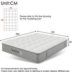 Matelas 120x200 cm - Orthopédique à Ressorts ensachés 7 Zones et Mousse Froid, Fermeté H3 Moyenne, Hauteur 20 cm, Blanc