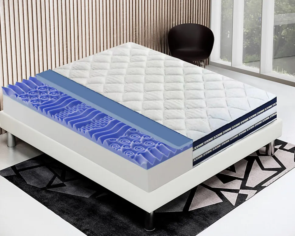 Matelas 160x200 Memory Gel - Epaisseur 25 cm - Mousse Mémoire 7 cm - 9 zones de confort - 100% Made in Italy