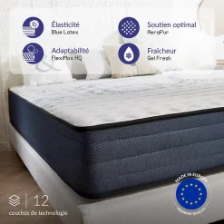 Matelas 140x190 mémoire de forme - Épaisseur 21 cm - Blue Latex - 7 zones de confort - Hypoallergénique - Durable - Perfect Dream