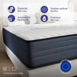 Matelas 180x200 mémoire de forme - Épaisseur 30 cm - Blue Latex - 7 zones - Hypoallergénique - Ferme - Durable + - Perfect Dream