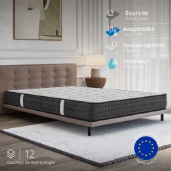 Matelas 120x190 Mousse HR - Blue Latex - 21 cm - 7 zones de confort - Réversible - Hypoallergénique - Medium - Durable - Equinox