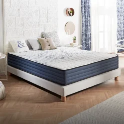 Matelas 160x200 ressorts ensachés - Épaisseur 24 cm - Réversible - Couchage Indépendant - Blue Latex - 7 zones - Perfect Dream