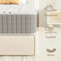 Matelas 160x200,22cm, Fermeté Moyenne, Soutien Parfait,Respirant,Réversible à Deux Faces Utilisables
