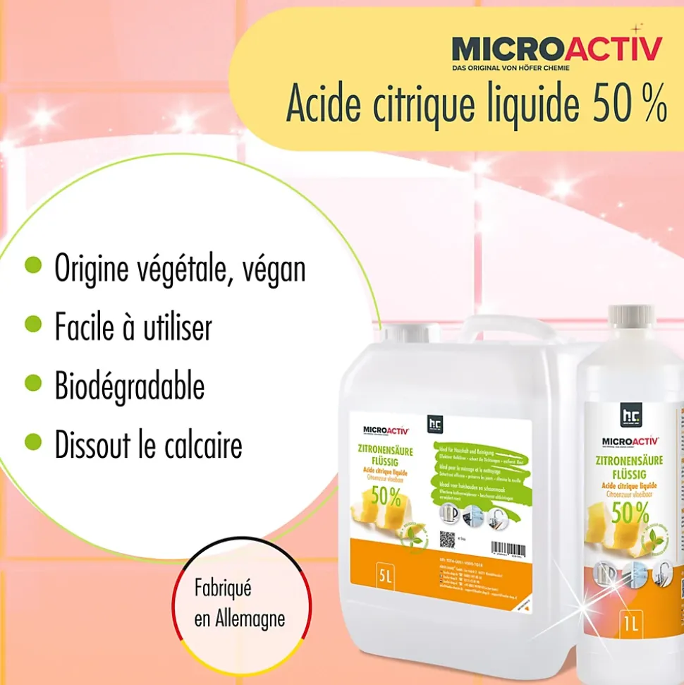 Microactiv Acide Citrique Liquide 50% Détartrant Polyvalent 1 x 15 L, Et Économique