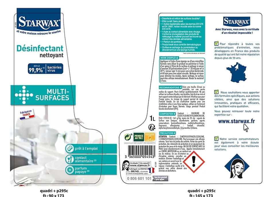 Nettoyant désinfectant multi-surfaces Starwax papaye 1L