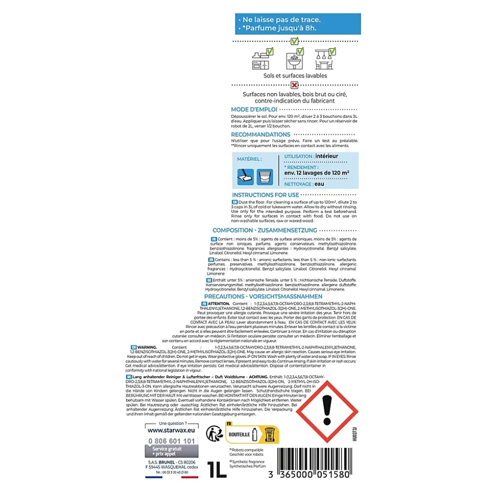 Nettoyant désodorisant multi-usages senteur fleur des bois Starwax 1L
