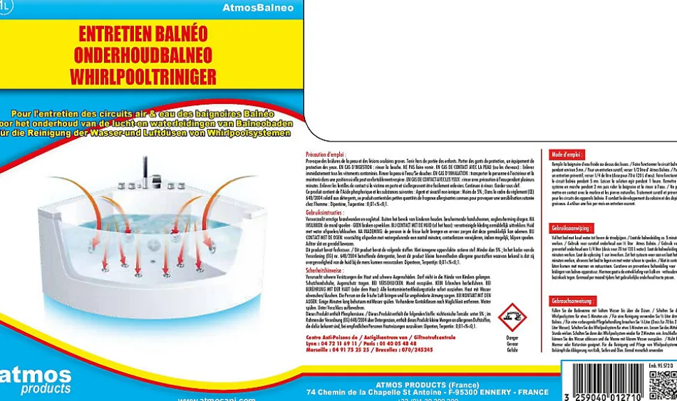 Nettoyant spécial pour balnéo 1L Atmos