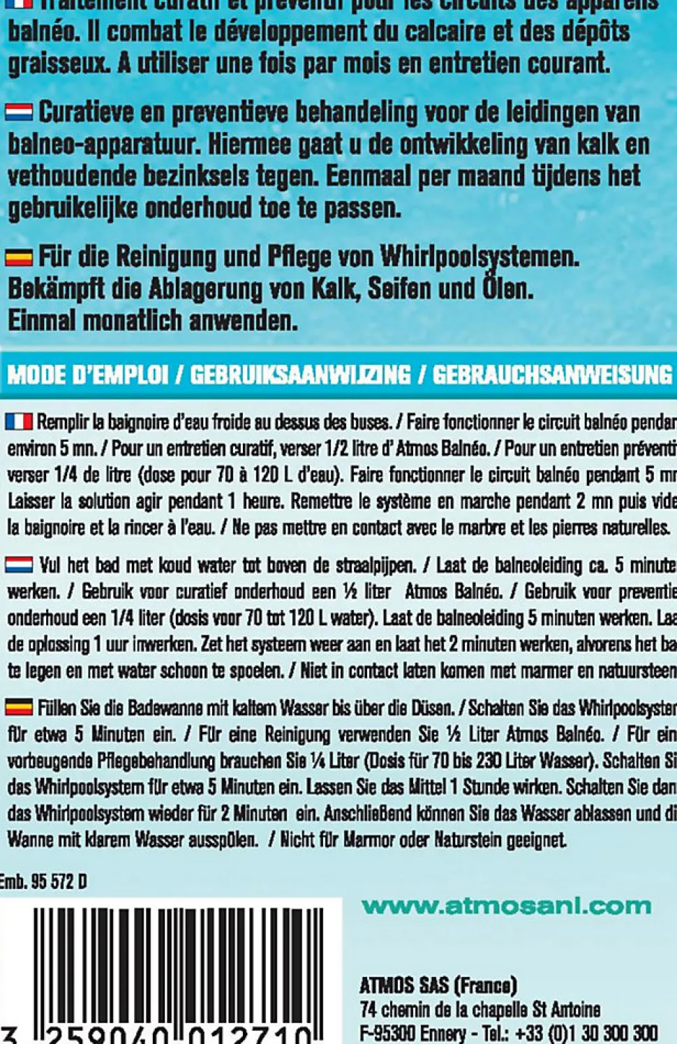 Nettoyant spécial pour balnéo 1L Atmos