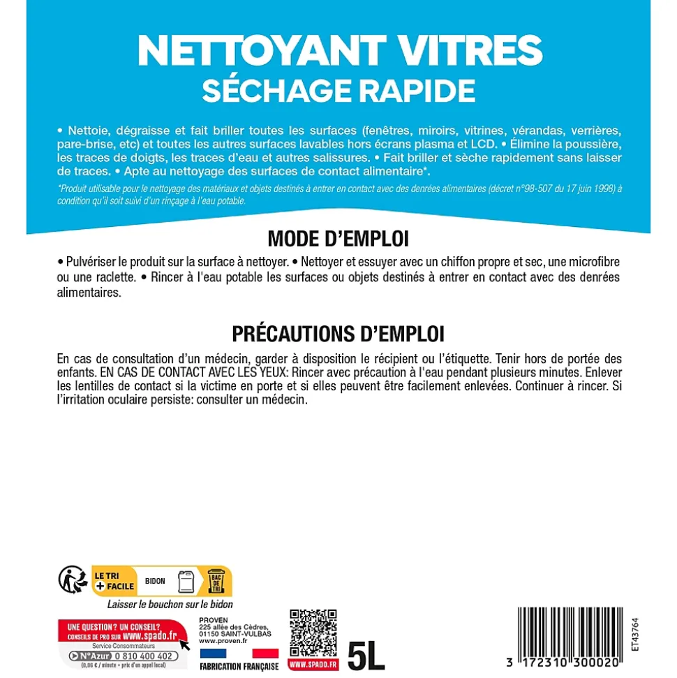 Nettoyant vitres - séchage rapide 5L Sapdo