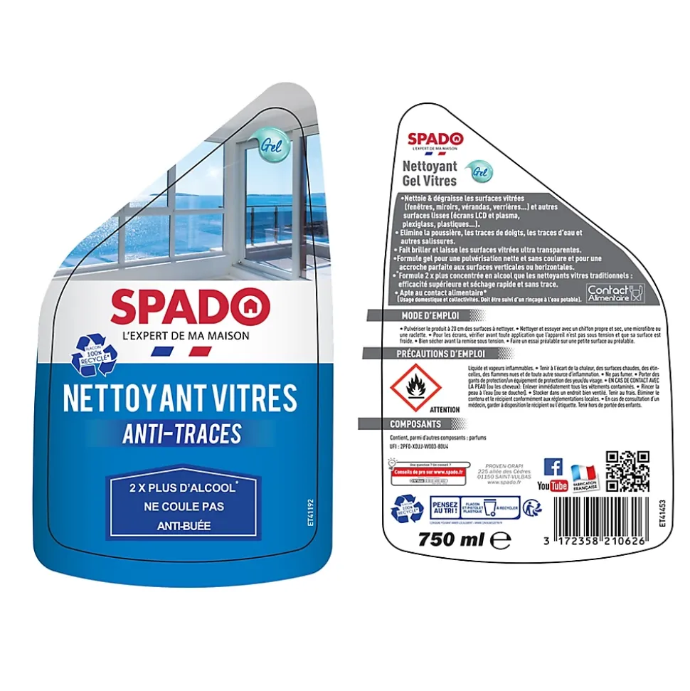 Nettoyant vitres gel anti-traces Spado 750 ml