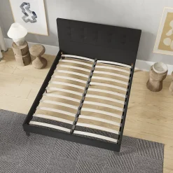 November Sleep Lit 140x200 cm avec tête de lit tissu noir