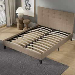 November Sleep Lit 140x190 cm avec tête de lit tissu brun