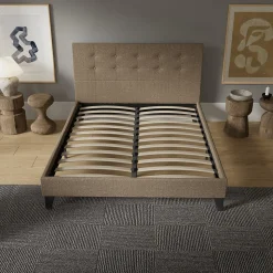 November Sleep Lit 140x190 cm avec tête de lit tissu brun