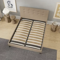 November Sleep Lit 140x190 cm avec tête de lit tissu brun