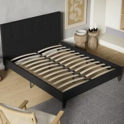 November Sleep Lit 140x190 cm avec tête de lit tissu noir