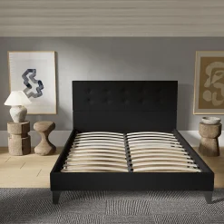 November Sleep Lit 140x190 cm avec tête de lit tissu noir