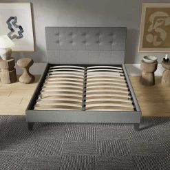 November Sleep Lit 160x200 cm avec tête de lit tissu gris