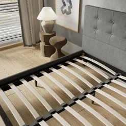 November Sleep Lit 140x190 cm avec tête de lit tissu gris