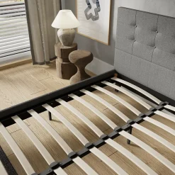 November Sleep Lit 120x190 cm avec tête de lit tissu gris