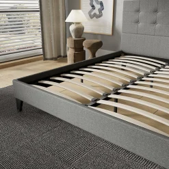 November Sleep Lit 120x190 cm avec tête de lit tissu gris