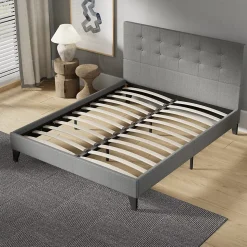 November Sleep Lit 120x190 cm avec tête de lit tissu gris