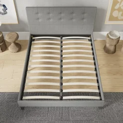 November Sleep Lit 120x190 cm avec tête de lit tissu gris