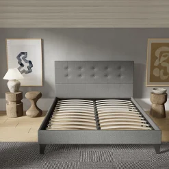 November Sleep Lit 140x200 cm avec tête de lit tissu gris