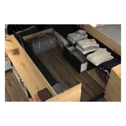 ODYSSEE Lit adulte - 140x200 cm - Avec coffre relevable - Décor chene et noir - L 166,2 x 66,5 x 205,8 cm