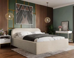 Orane - lit coffre - 180x200 cm - en tissu bouclette - Best Mobilier