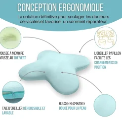 Oreiller en forme de papillon avec gel rafraîchissant - 53x43x12 - MULTIPOSITIONS