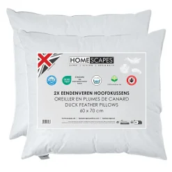 Oreiller en plumes de canard 60 x 70 cm, lot de 2 - HOMESCAPES