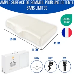 Oreiller ergonomique anti-rides avec taie d'oreiller en soie - extra grande - 65x42x10 - ERGO