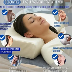 Oreiller ergonomique anti-rides avec taie d'oreiller en soie - extra grande - 65x42x10 - ERGO