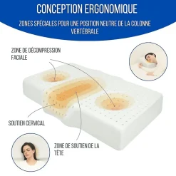 Oreiller ergonomique anti-rides avec taie d'oreiller en soie - extra grande - 65x42x10 - ERGO