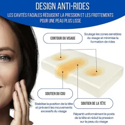 Oreiller ergonomique anti-rides avec taie d'oreiller en soie - extra grande - 65x42x10 - ERGO