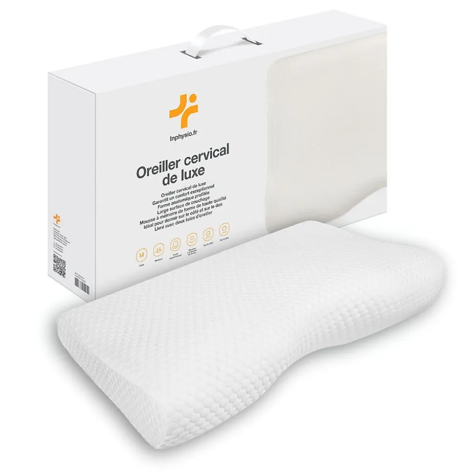 Oreiller ergonomique cervical de luxe deux taies d'oreiller (bambou,coton)