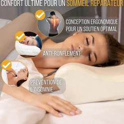 Oreiller ergonomique cervical de luxe deux taies d'oreiller (bambou,coton)