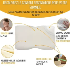 Oreiller ergonomique cervical - deux hauteurs différentes - taie d'oreiller en coton - DUO PREMIUM