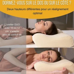 Oreiller ergonomique cervical - deux hauteurs différentes - taie d'oreiller en coton - DUO PREMIUM
