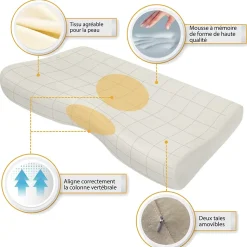 Oreiller ergonomique de luxe avec taie d'oreiller rafraîchissante 3 taies d'oreiller