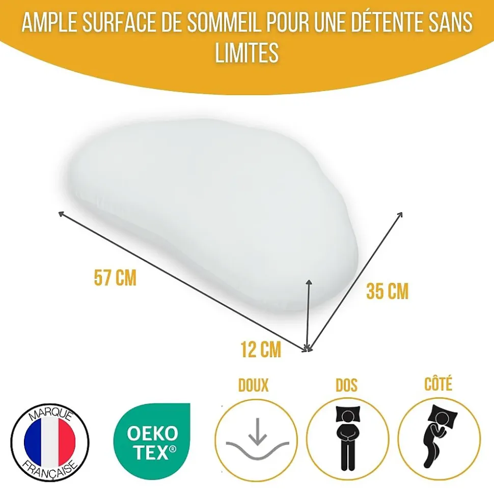 Oreiller ergonomique en forme de nuage - mousse à mémoire de forme - 57x35x12 - INPHYSIO