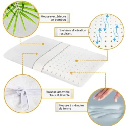 Oreiller extra plat pour personnes qui dorment sur le ventre s et taie en bambou extra 50x30x5,5